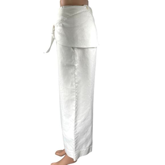 Tibi White High Waisted Belted Bow Tie Waist  Wide Leg Palazzo Trousers Pants 8 - Picture 2 of 6